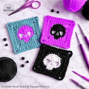 Halloween Gothic Motif  |  Skull Granny Square Crochet Pattern | (PDF Download)