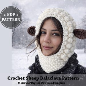 Knitted Sheep Balaclava Pattern, Winter Balaclava, Digital Download