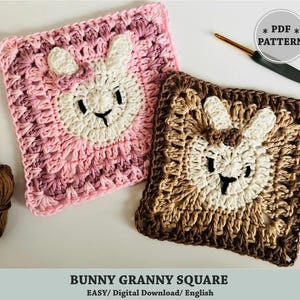 Bunny Granny Square Crochet Pattern, Rabbit Motif, Baby Blanket Block (PDF Pattern)
