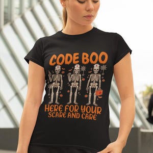 Code Boo Halloween Nurse Shirt, Skeleton RN Gift, Spooky Season Tee (Digital Download)