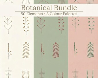 Botanical SVG Bundle - 50 Dainty Floral & Nature Elements in Sage Green, Rose  Beige | PNG Cut Files, Instant Download, Commercial Use
