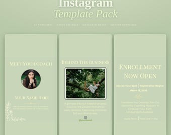 Modelos de Instagram em verde sálvia para coaches | Pacote de mídias sociais (editável no Canva)