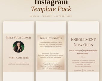 Modelos de Instagram em tons de bege e creme para coaches | Pacote Canva editável (download instantâneo)