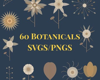 Botanische SVG-Bundle, 60 Beige Botanische Schnittdateien, Wildblumen SVG, Blumen Clipart, Hochzeit SVG, Cricut Silhouette, kommerzielle Nutzung