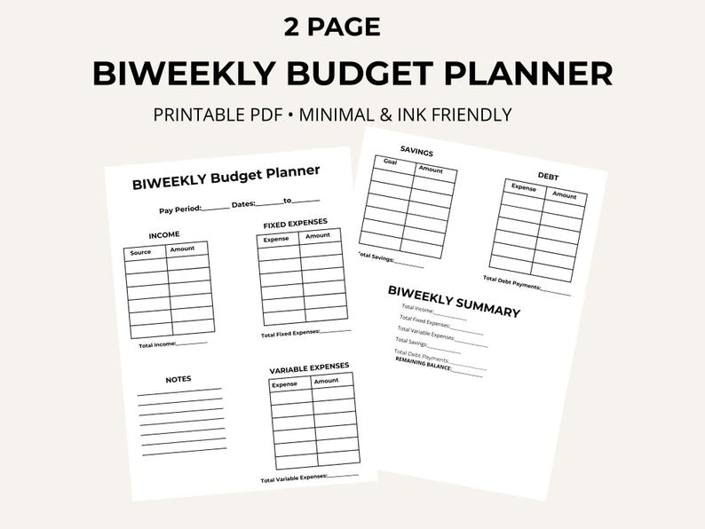 Biweekly Budget Planner Printable | 2 Page Paycheck Budget Sheet ...