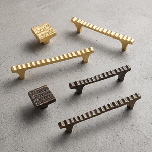 Hammered Cabinet Pulls and Square Knobs, Textured Drawer Handles, Modern Dresser Cupboard Wardrobe Furniture Hardware for Kitchen Vanity