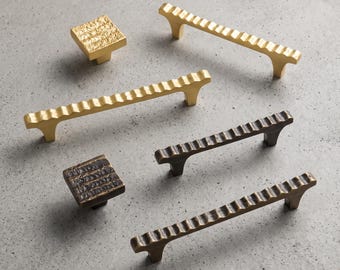 Hammered Cabinet Pulls and Square Knobs, Textured Drawer Handles, Modern Dresser Cupboard Wardrobe Furniture Hardware for Kitchen Vanity