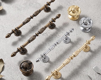 Vintage Floral Cabinet Handles Drawer Pulls Antique Furniture Hardware Kitchen Dresser Wardrobe Door Handles Decorative Knob Set