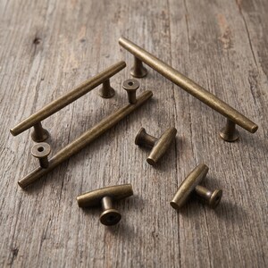 Vintage T Bar Cabinet Pulls and Knobs, Minimalist Drawer Handles, Kitchen Cupboard Dresser Wardrobe Furniture Hardware for Renovation