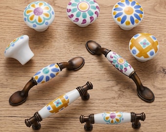 Ceramic Cabinet Knobs Drawer Pulls Floral Kitchen Hardware Vintage Furniture Handles Decorative Cabinet Pulls Dresser Hardware Upgrade