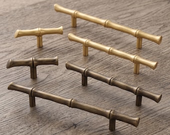 Bamboo Cabinet Handles Drawer Pulls Furniture Hardware Kitchen Cupboard Knobs Modern T Bar Handles Home Renovation Cabinet Accessories