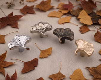 Ginkgo Leaf Cabinet Knob Vintage Drawer Pulls Botanical Furniture Hardware Nature Inspired Cabinet Handles Elegant Home Decor