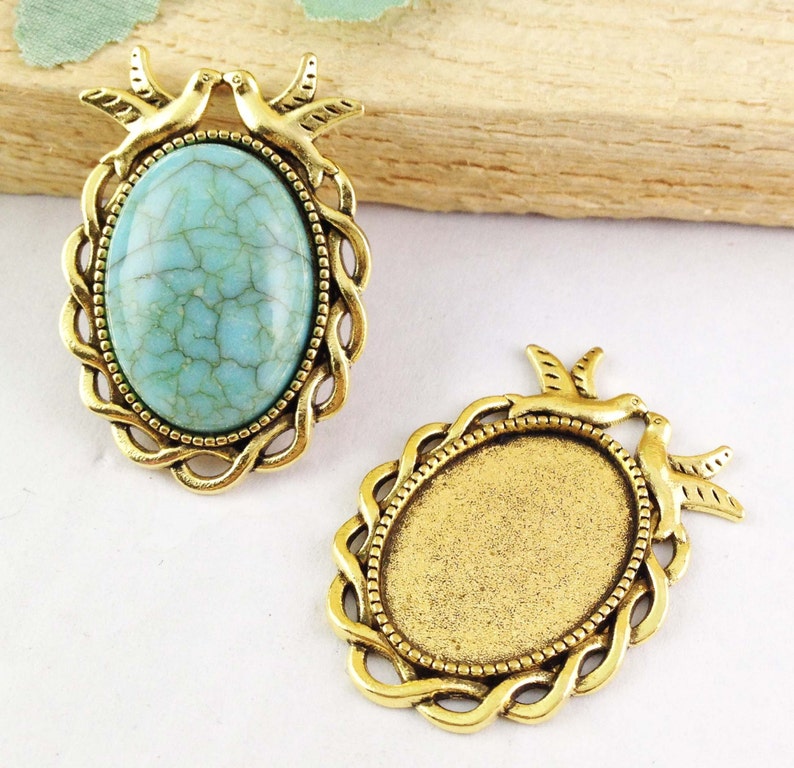 10pcs Antique Gold Oval Cameo Charm Pendants 18x25mm E107-4 Cabochon Base Setting