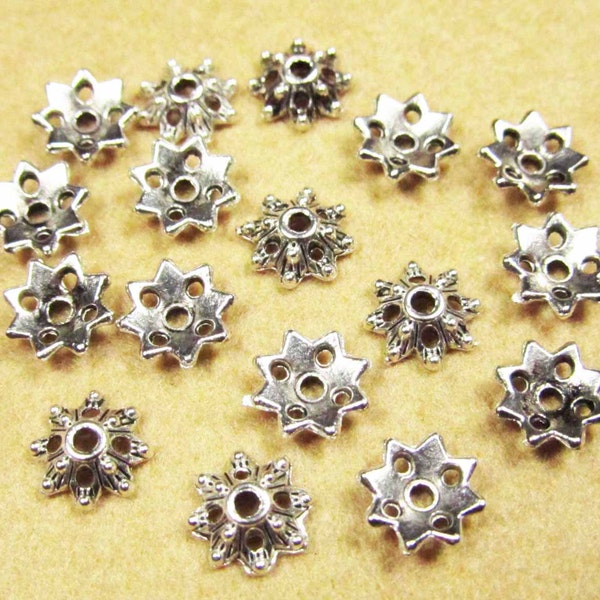 Silver Bead Caps -50pcs Antique Silver Mini Bead Cap Charms Findings 8mm A105-1