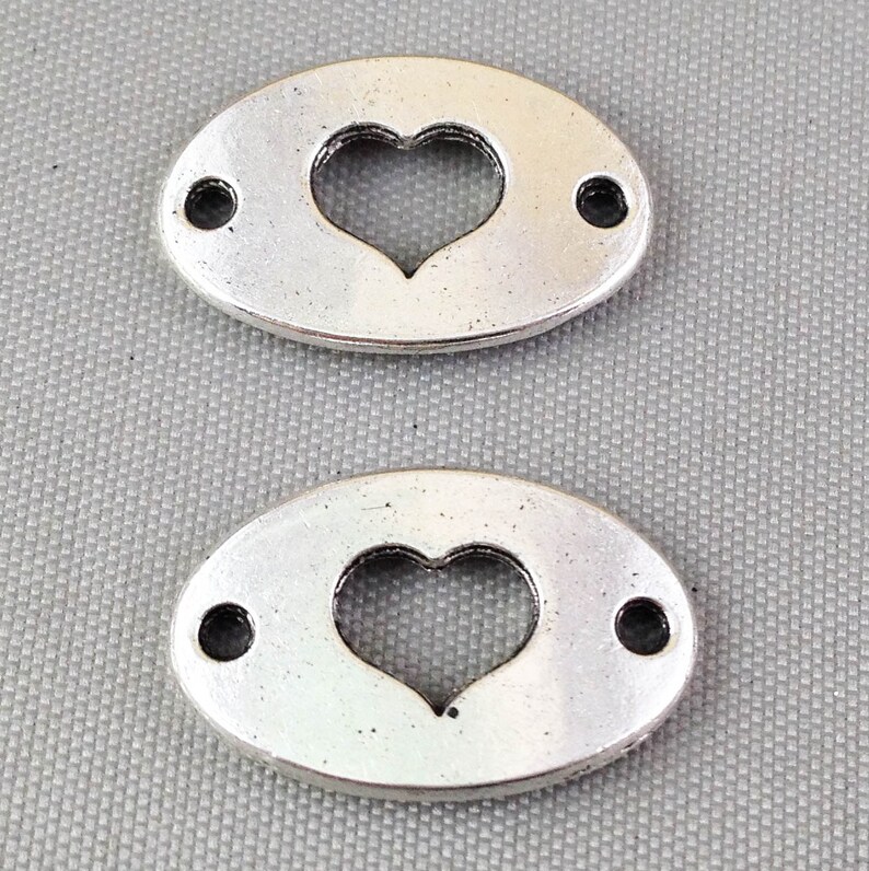 20pcs Antique Silver Heart Connector Plate Charm Pendants 13x20mm AB304-2