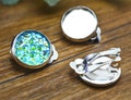 Clip on Earring Stud -10pcs Silver Plated Brass 12mm Round Cameo Setting Ear Stud Earring Base K205-1