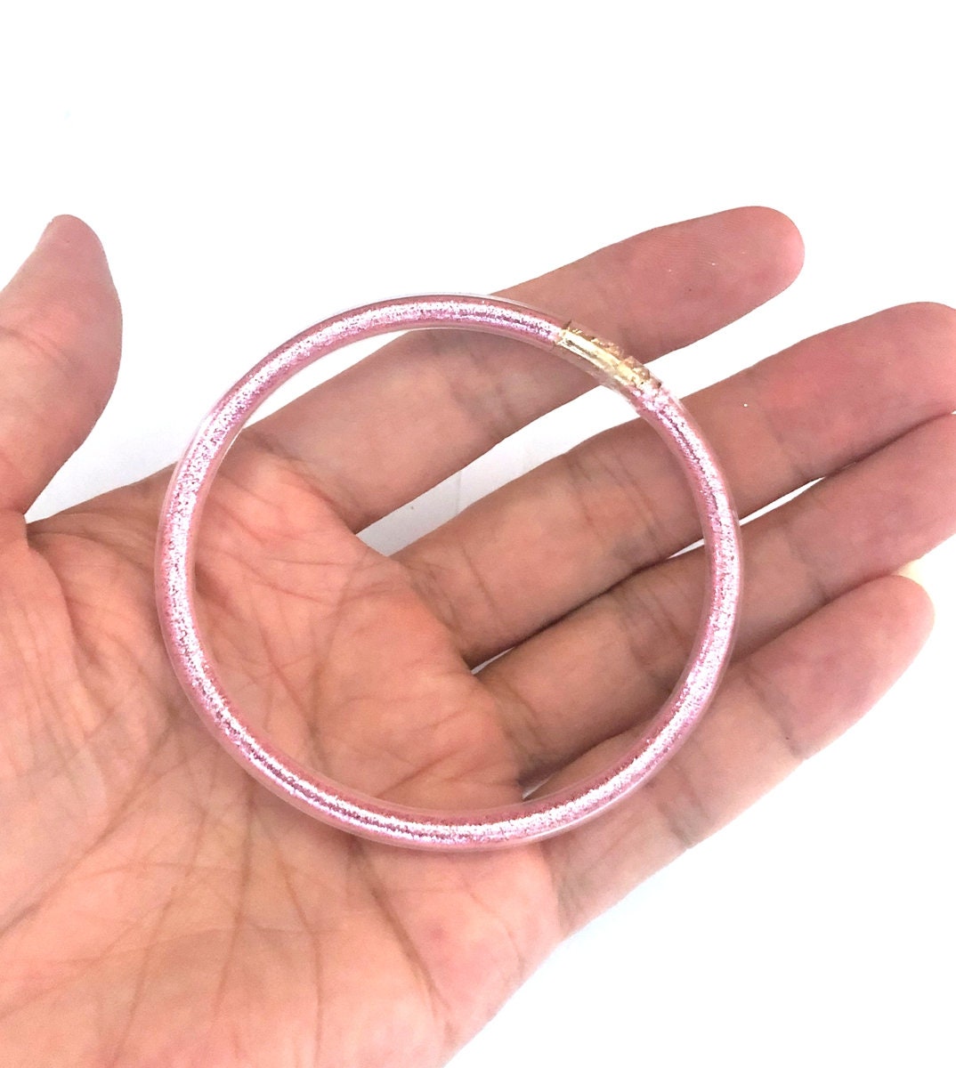 5pcs Pink Glitter Filled Jelly Bangle Bracelet Set Plastic Etsy