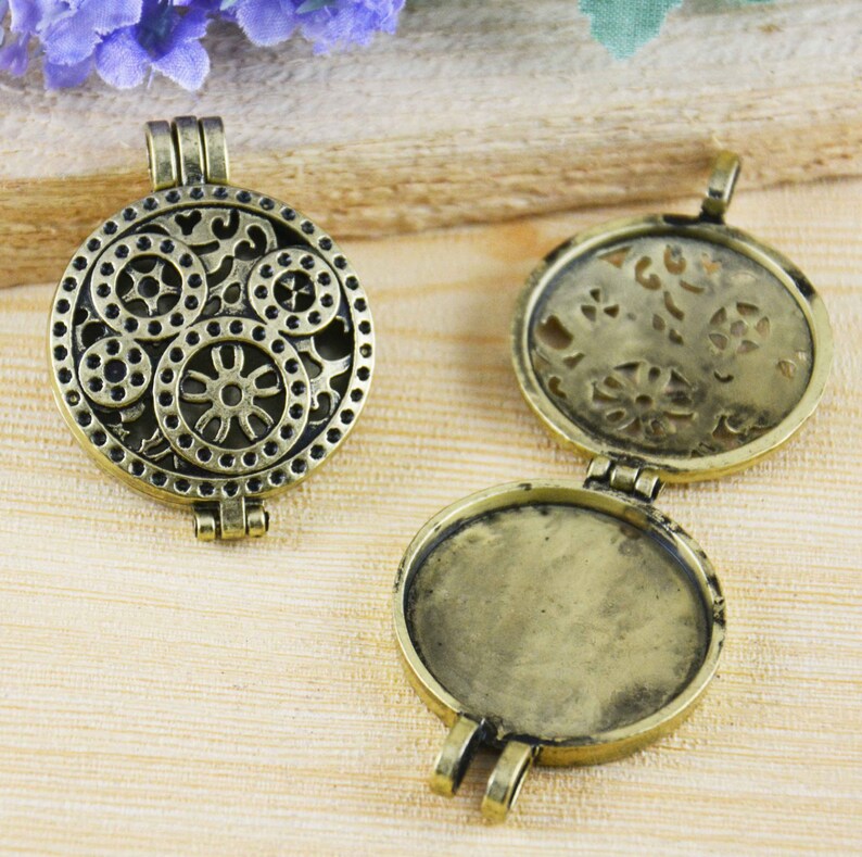 Picture Frame Locket 2pcs Antique Brass Steampunk Filigree Etsy