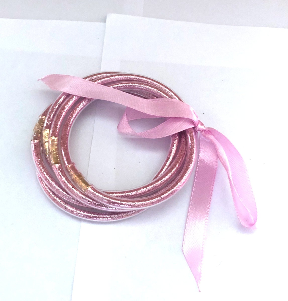 5pcs Pink Glitter Filled Jelly Bangle Bracelet Set Plastic Etsy