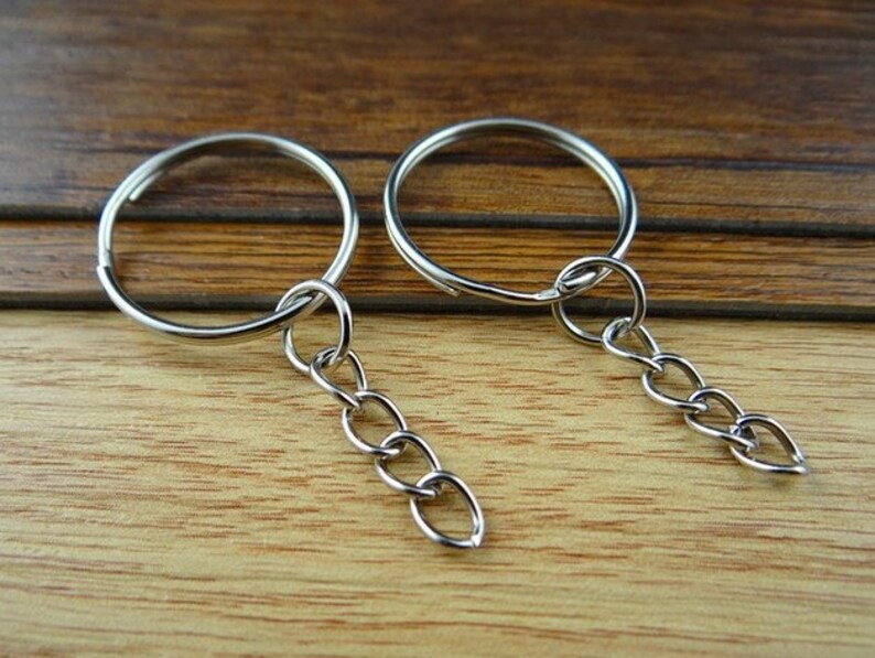 50pcs Nickel Tone Iron Key Ring 25mm with Chain Etsy