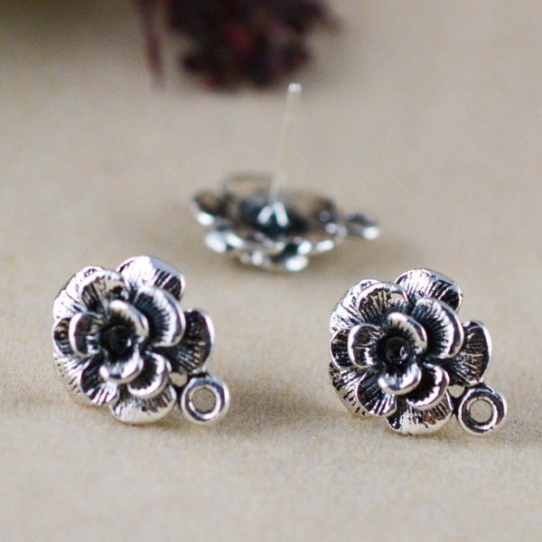 20pcs 12mm Antique Silver Flower Ear Stud Post AA109-2