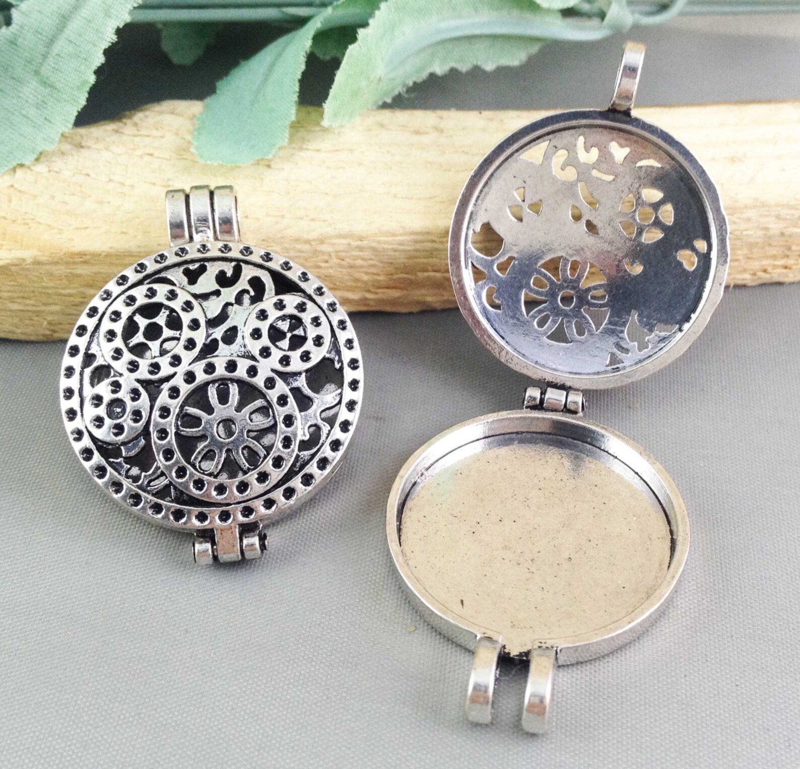 Picture Frame Locket 2pcs Antique Silver Steampunk Filigree Etsy