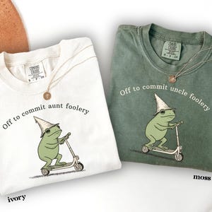 Auntie Uncle Frog Comfort Colors Shirt Off to Commit Aunt Uncle Foolery Shirt Funny Frog Scooter Tee Aunt Uncle Gift Pregnancy Announcement