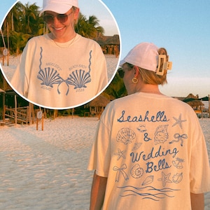 Personalized Bachelorette Party Seashells and Wedding Bells, Bachelorette Shirt, Custom Beach Bachelorette, Personalized Coastal Tee