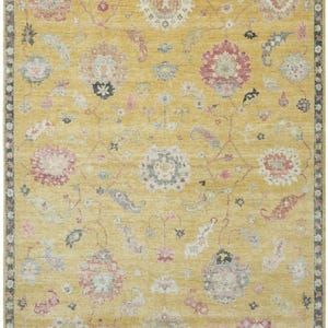 Yellow Oushak Turkish Knotted Rug design Vibrant Color Rug Floral Pattern Indian Artistic Made rug