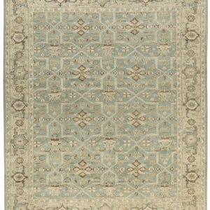 Light Green Hand Knotted Rug Oushak Floral design Vibrant Color Rug Floral Pattern 5x9, 6x11, 8x12, 9x15, 8x10, 9x12, Handmade rug
