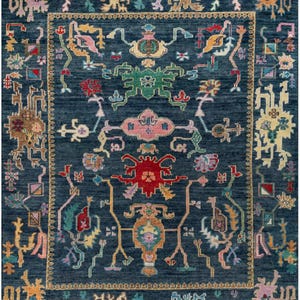 Muted Blue Oushak Turkish Knotted Rug design Vibrant Color Rug Floral Pattern Indian Artistic Made rug