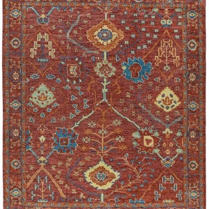 Red Hand Knotted Rug Oushak Floral design Vibrant Color Rug Floral Pattern 5x9, 6x11, 8x12, 9x15, 8x10, 9x12, Handmade rug