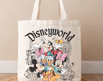 Vintage Disney World Florida 1971 Tote Bag, Mickey Minnie Friends Canvas Tote, Disney Vacation Gift Bag