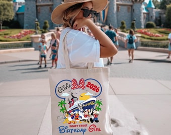 Happy Birthday Mickey & Minnie Ship Tote Bag, Disney Cruise Custom Tote Bag, Happy Birthday Tote Bag, Disney Cruise Ship Birthday Tote Bag