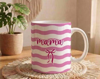 Personalized Grandma Mug, Custom Name Coffee Cup, Pregnancy Announcement Gift, New Grandma Mimi Gigi Nana, Mothers Day Stripe Mug