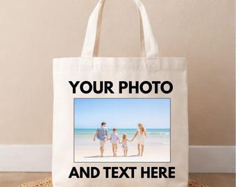 Custom Photo Tote Bag – Personalized Picture & Text Tote, Custom Gift Bag, Photo Canvas Tote, Family Picture Tote, Personalized Gift