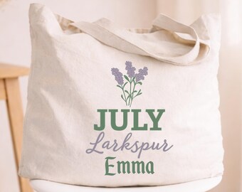 Birth Flower Tote Bag for Woman, Personalized Canvas Tote Bag for Her, Bachelorette Bridesmaid Gifts, Custom Birth Month Flower Gift for Her