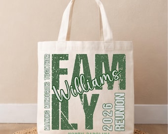 Custom Family Reunion Tote Bag, Personalized Family Name Canvas Bag, Zippered Shoulder Tote Customized Family Gathering Gift