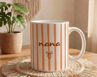 Custom Nana Striped Mug Coquette Grandma Coffee Mug Coquette Mothers Day Gigi Gift Personalized Name Mug Gift Bow New Gigi Cup Gift