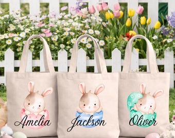 Personalized Easter Tote Bag: Bunny Design, Kids Easter Basket, Easter Gift