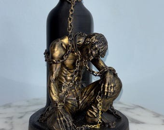 The Obsidian Mirror —  Chained to the Bottle Sculpture | Men’s Sobriety Gift | AA Recovery Art