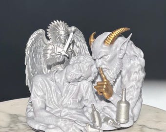 The Whisper & The Watch — Angel Demon Addiction Sculpture | Spiritual Recovery Gift | Sobriety Temptation Art