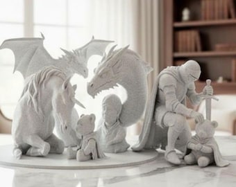 Guardian Dragon & Knight Child Protector Sculpture – Fantasy Nursery Decor, Guardian Angel Gift, Protection Statue