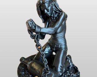Woman Breaking Chains – Recovery Sculpture, Sobriety AA Sponsor Gift, Mental Health Art