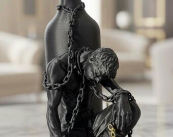 Addiction Recovery Sculpture – Chained to Bottle, Milestone Art, Sponsor Gift, Therapist Office Decor