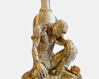 Sobriety Gift – Addiction Recovery Sculpture – Man Chained to Bottle Statue