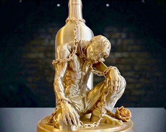 Golden Chains — Chained to the Bottle Sculpture | Sobriety Anniversary Gift | Recovery Art for Him