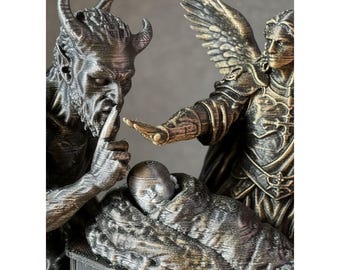 Standing Watch - Guardian Angel Statue – Spiritual Warfare Art, Christian Protection Sculpture, Angel and Demon Figure