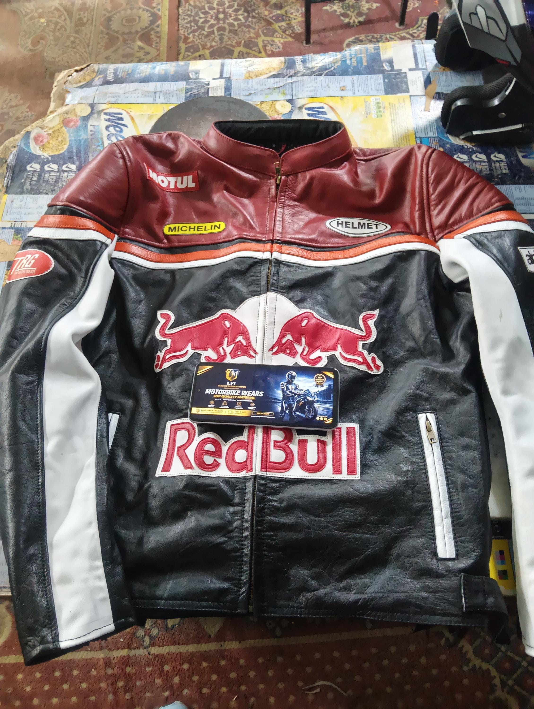 Red bull racing leather jacket - Etsy 日本