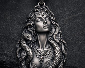 Collar de plata de ley con colgante de la diosa serpiente Shahmaran / Joyería mitológica femenina / Charm de fantasía gótica / Regalo para ella